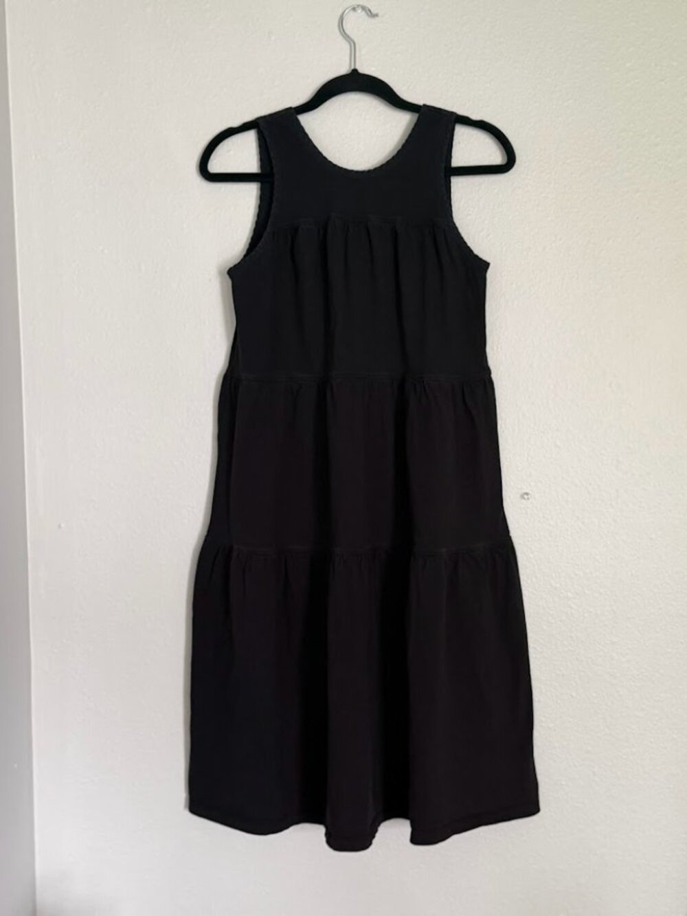 Everlane The Tiered Midi Dress Black Sleeveless Cotton Size Small S